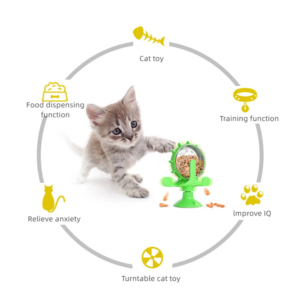 Nuotėkio Maisto Kačių Žaislas Interaktyvus Vėjo Malūnas Verpimo Žaislo Augintinio Rengimo Tiektuvą, Šunų Kačių Šėrimo Naminių Reikmenys 5