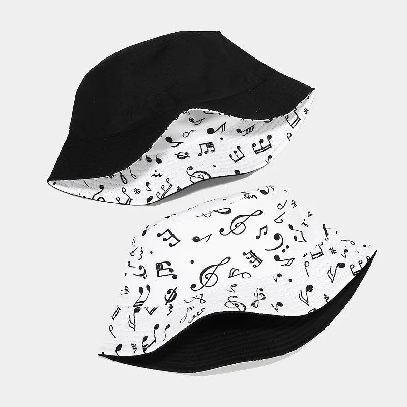 Naujas Spausdinta Muzikos Žavesio Kibiro Kepurę Dvipusis Žvejo Skrybėlę Moterų Vasaros Kelionės Lauko skėtį nuo saulės Skrybėlę nuo Saulės Bob Skrybėlę 5
