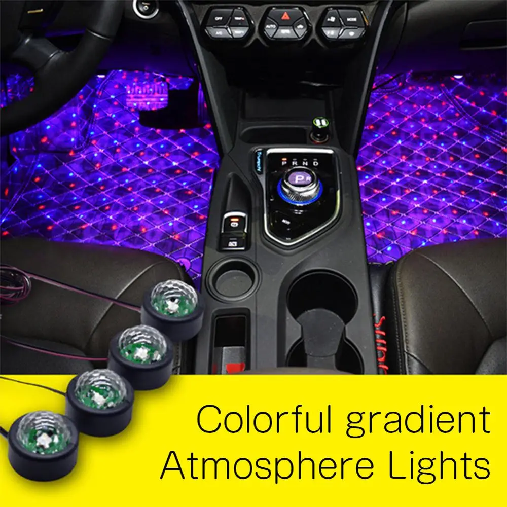 Automobilio Salono Atmosfera, Neon LED Šviesos Juostelės Muzikos Valdymo Grindų Dekoras Spalvinga Gradientas Auto Apdaila Lempos Automobilių Reikmenys 5
