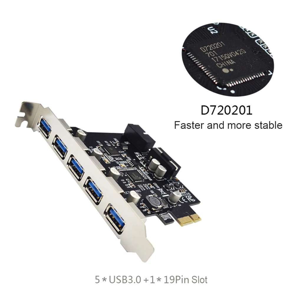 USB 3.0 PCI-E Išplėtimo Plokštę 5 Uostai KONCENTRATORIUS Adapteriu KOMPIUTERIO PCI Express Extender Modulis Valdybos LINUX sistema 5