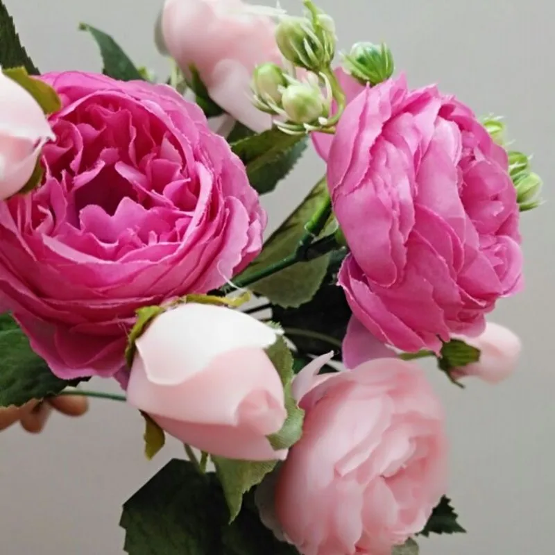 30cm Rose Pink Silk Bijūnas Dirbtinių Gėlių Puokštė 5 Dideli Galvos ir 4 Bud Pigūs Netikrą Gėlės Namuose Vestuvių patalpų Apdaila 5