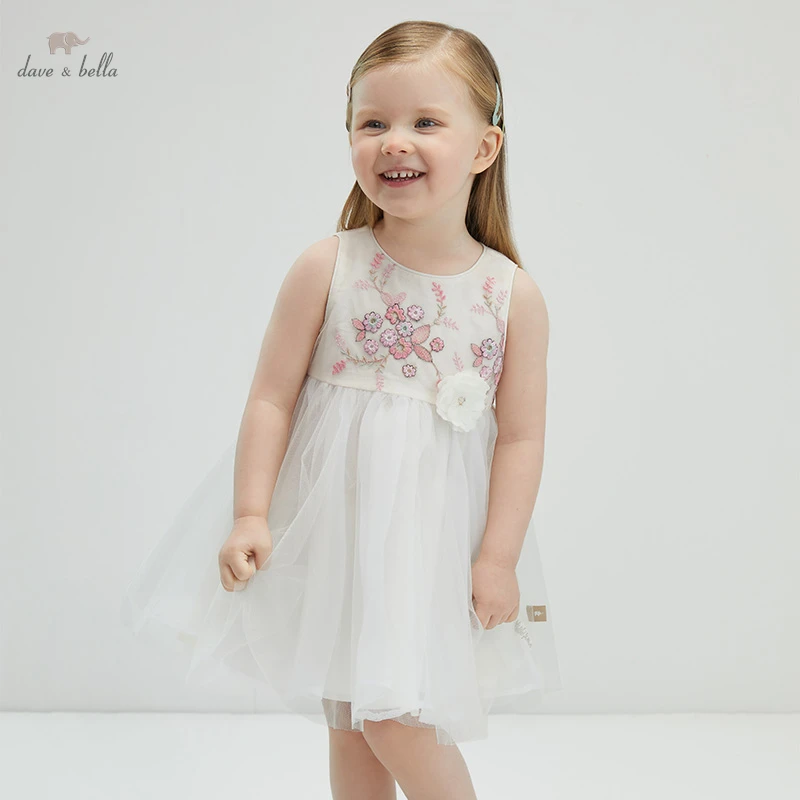 DB16924 dave bella vasaros baby girl ' s cute gėlių siuvinėjimo tinklelio suknelė vaikų mados šalis suknelė vaikams kūdikiams lolita drabužiai 5