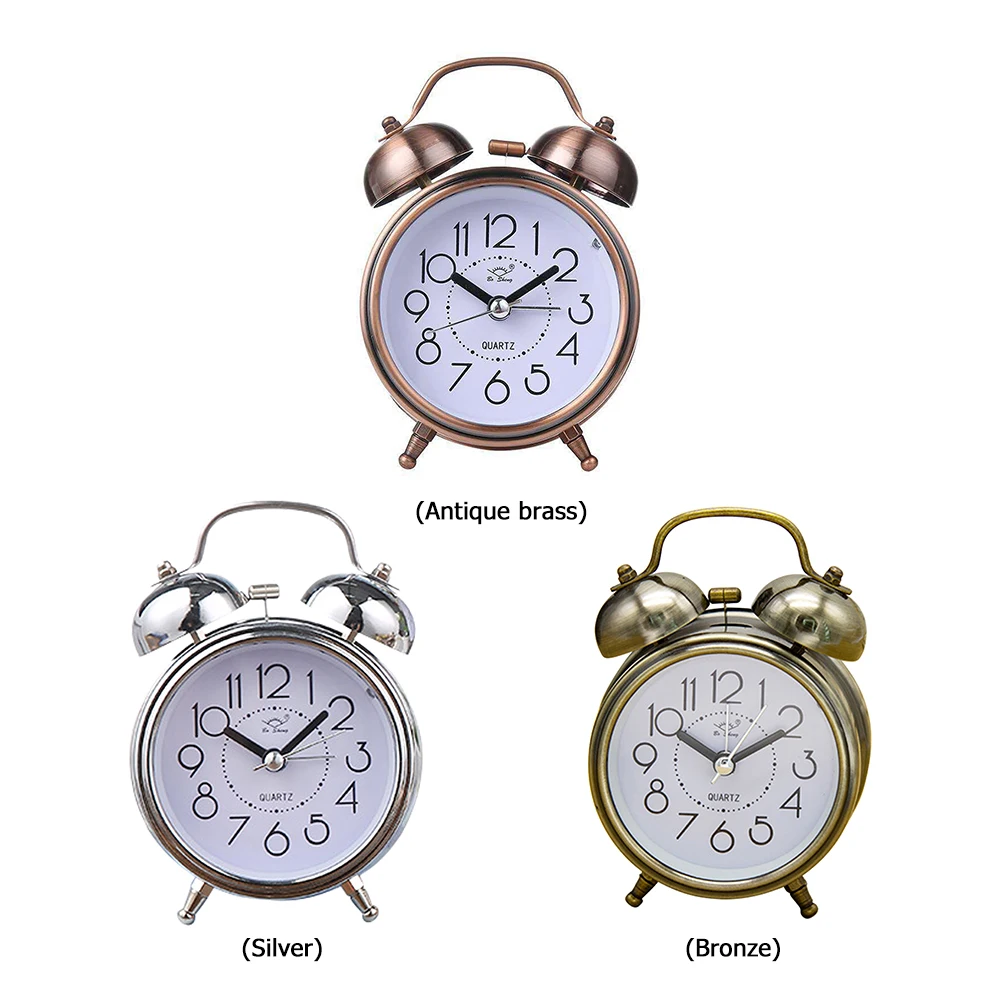 Retro Žadintuvas Silent Žymiklį Laikrodžiai Apvalus Skaičius Dual Varpas Garsiai Žadintuvas Derliaus Naktiniai Nakties Šviesos Namuose Miegamojo Puošimas 5