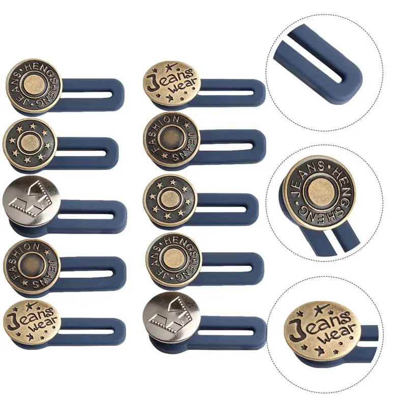 10 Pcs Free Sewing Buttons Retractable Jeans Waist Button Metal Extended Buckles Pant Waistband Expander DIY Sewing Button 5