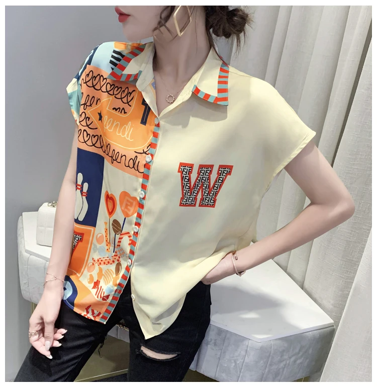 Elegantiškas Spausdinti Šifono Palaidinės Moterims korėjos Trumpas Rankovės Moterų Marškiniai Modis Viršūnes Blusa Mujer 2021 M. Vasaros Naują Atvykimo 5