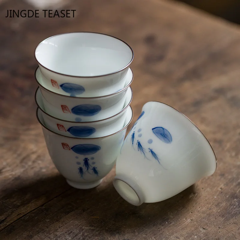 4 vnt./daug Kinų Retro Keramikos Teacup Rankomis dažyti mažos žuvys arbatos dubenėlį Stabdžių Matavimas Rankų darbo, Arbatos rinkinys, Priedai Meistras Teacup 5