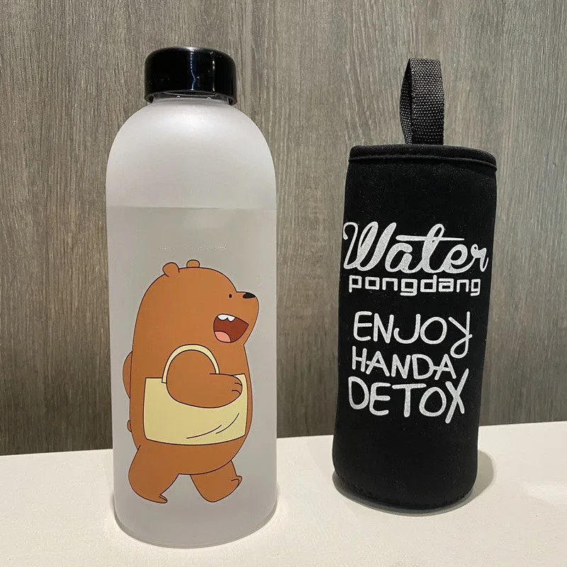 1000ml Plastikinio Butelio Animacinių filmų Matinio Vandens Puodelį nepralaidžiose Drinkware Panda Bear Modelio Skaidrios Sporto Geriamojo Vandens Butelis 5