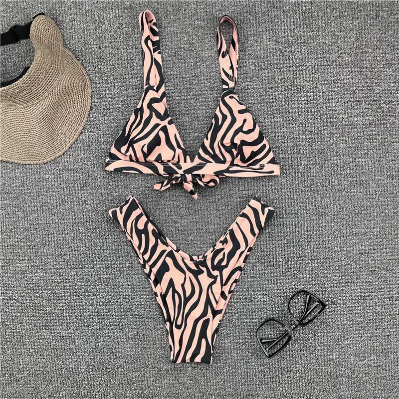 Mados Spausdinimo Juostele Bikini Reguliuojamas Spagečiai Dirželis Backless Nėriniai-Up Sexy Moterų maudymosi kostiumėlį, Maudymosi Kostiumas, Paplūdimio Atostogų 5