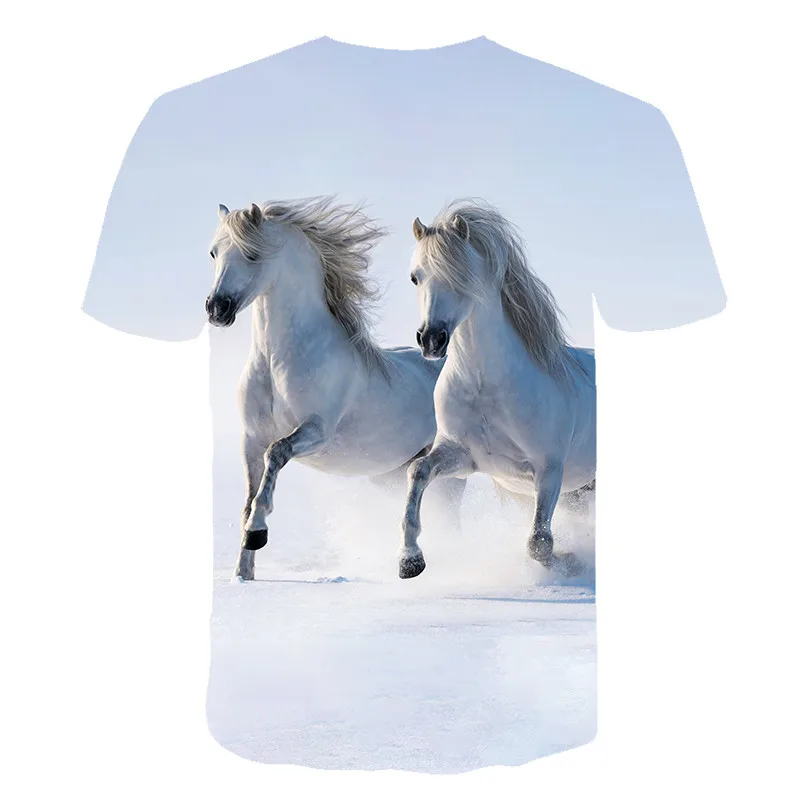 Gyvūnų Arklių Atspausdintas T-Shirt Vyrai Moterys Harajuku Mados Atsitiktinis Trumpas Rankovės Tees Viršūnes Streetwear Hip-Hop T Marškinėliai Drabužių 5