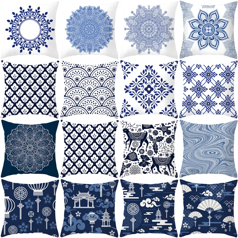 Trumpa mėlyna ir balta Geometrinis Sofa Dekoratyvinė Pagalvėlė Padengti Pagalvės Užvalkalas Poliesteris 45 Mesti Pagalvę Namų Dekoro Pillowcover 5