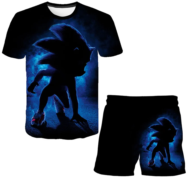 Naujas Animacijos Super Sonic T marškinėliai Kelnės Rinkiniai Anime Vaikams Marškinėliai Vaikams Drabužių Berniukų Marškiniai + Kelnės Vaikams Drabužių Rinkinius, nuo 4 iki 14 Y 5