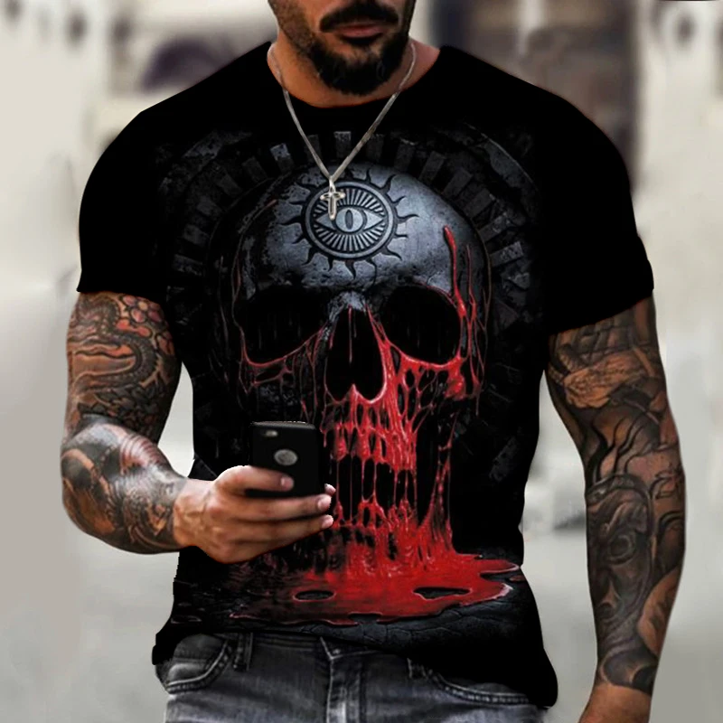 Mados vasaros T-shirt 2021 3D kaukolė spausdinti vyriški trumparankoviai marškinėliai kvėpuojantis atsitiktinis streetwear viršuje negabaritinių vyrų 110-6XL 5
