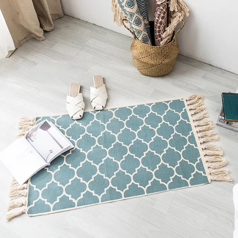 Medvilnės ir lino, rankų darbo austas kilimas gyvenimo kambario, miegamasis etninės stiliaus kilimas bohemiškas stilius mašina galima skalbti namuose kilimėlis 5